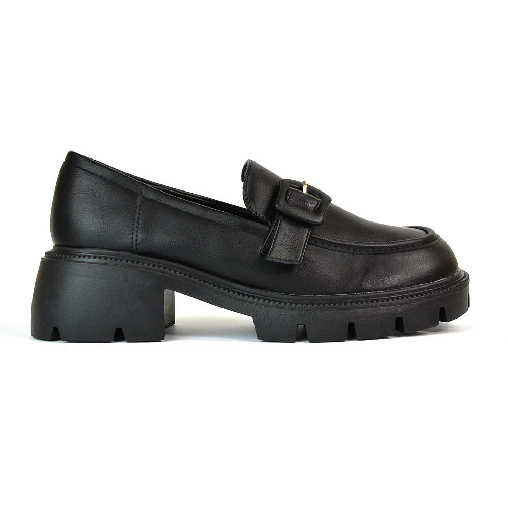Adelaide School Shoes Buckle Chunky Platform Block Heel Loafers in Black Patent - Image 10