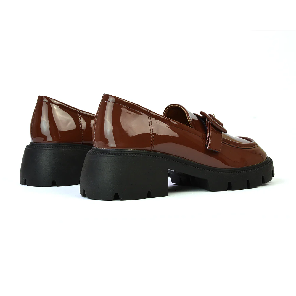 Adelaide School Shoes Buckle Chunky Platform Block Heel Loafers in Black Patent - Image 66