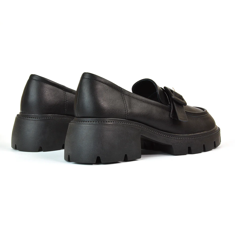 Adelaide School Shoes Buckle Chunky Platform Block Heel Loafers in Brown Patent - Image 29