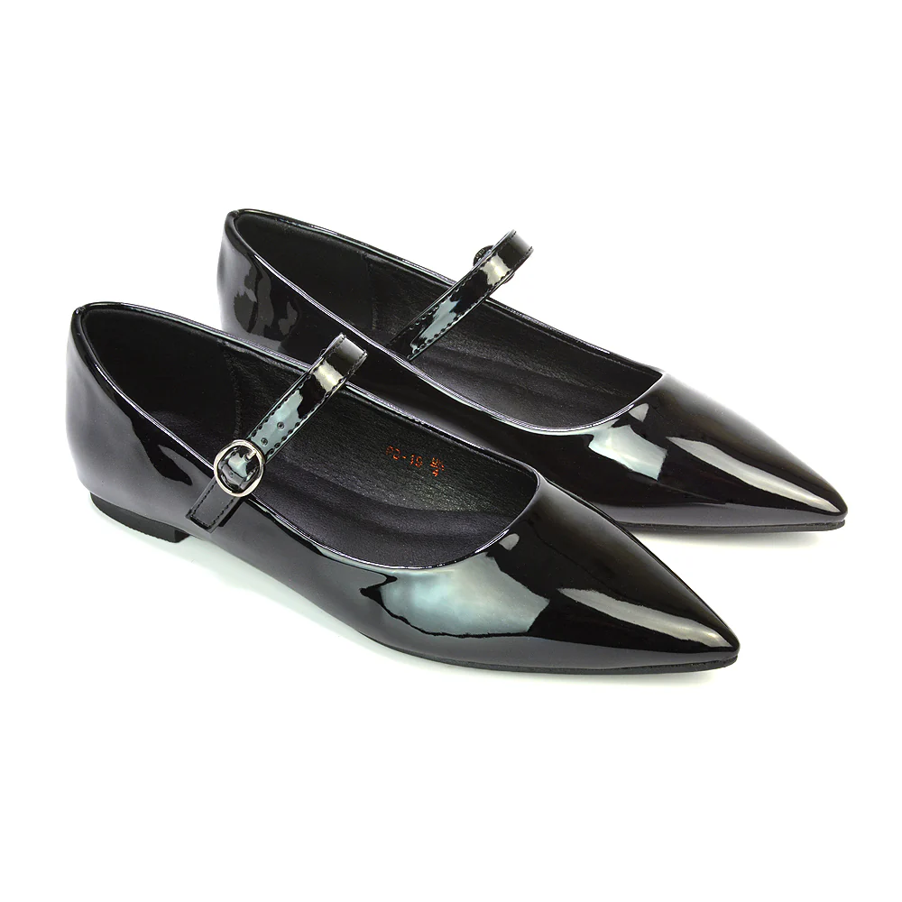 Aimee Pointed Toe Strappy Ballerina Pump Flat Shoes in Navy Satin - Image 116