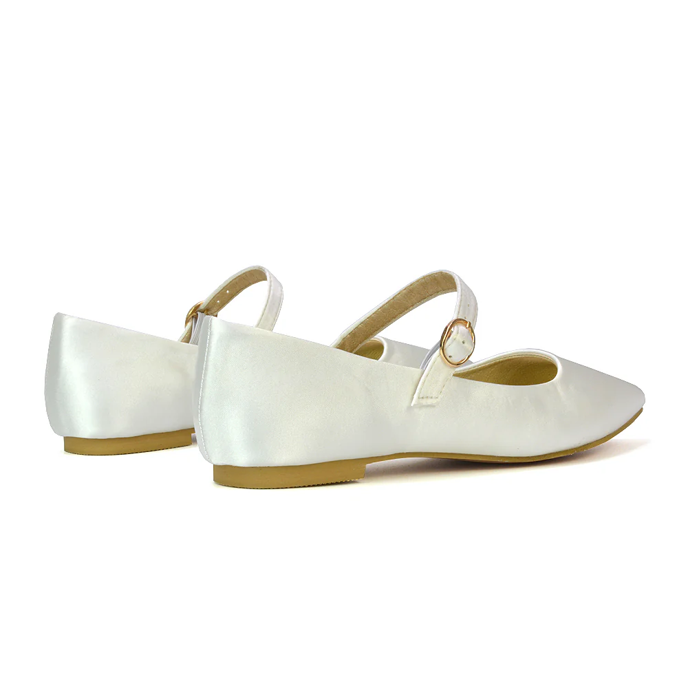 Aimee Pointed Toe Strappy Ballerina Pump Flat Shoes in Navy Satin - Image 70