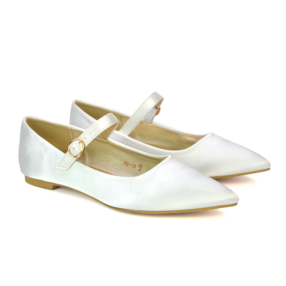 Aimee Pointed Toe Strappy Ballerina Pump Flat Shoes in Navy Satin - Image 91