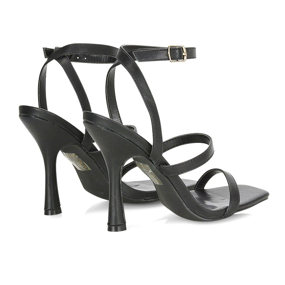 Aimee Square Toe Buckle Closure Stiletto Strappy High Heel Sandal In Black - Image 16
