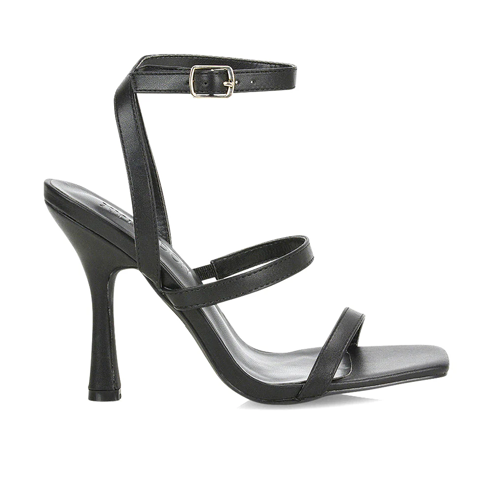 Aimee Square Toe Buckle Closure Stiletto Strappy High Heel Sandal In Black - Image 3
