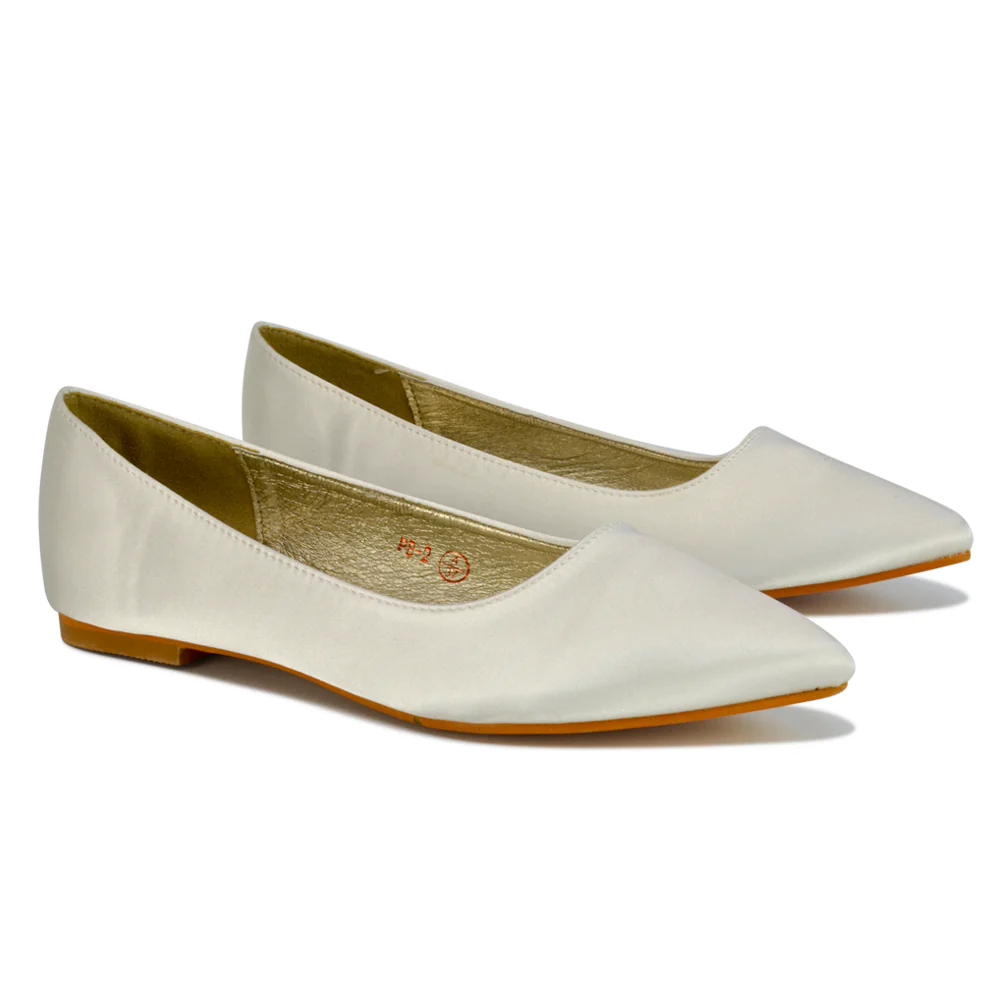 Alessia Flat Pointed Toe Low Heel Slip on Bridal Ballerina Pump Shoes in Black - Image 120