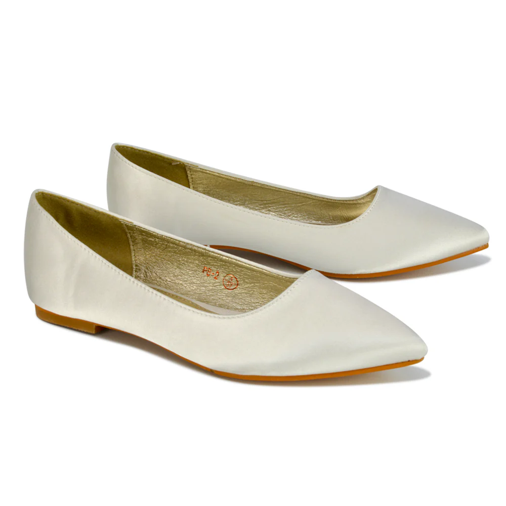 Alessia Flat Pointed Toe Low Heel Slip on Bridal Ballerina Pump Shoes in Nude - Image 132