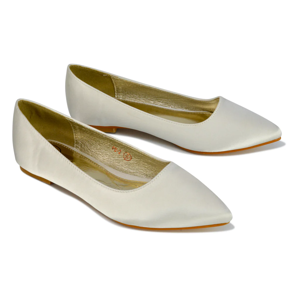 Alessia Flat Pointed Toe Low Heel Slip on Bridal Ballerina Pump Shoes in Nude - Image 133