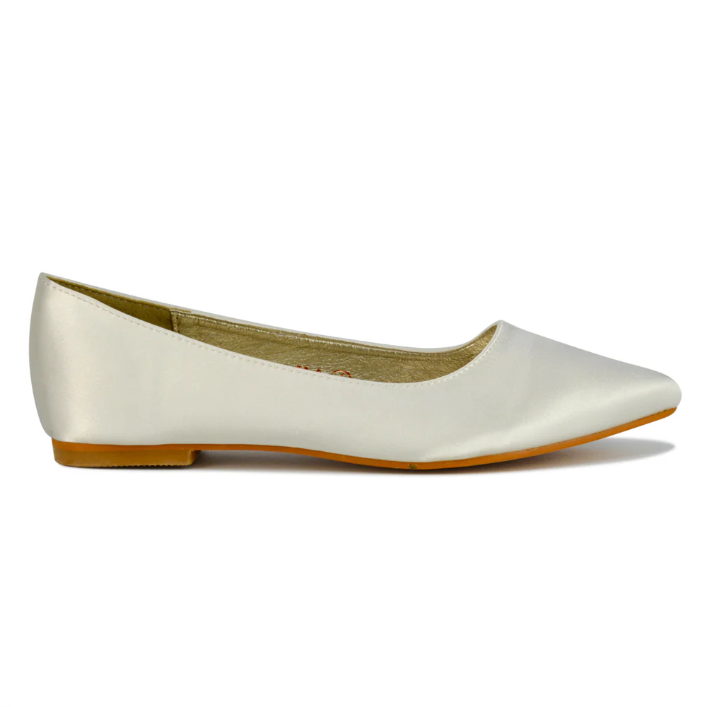 Alessia Flat Pointed Toe Low Heel Slip on Bridal Ballerina Pump Shoes in Pastel Pink - Image 130