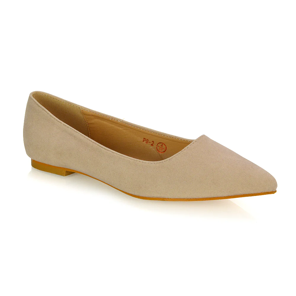 Alessia Flat Pointed Toe Low Heel Slip on Bridal Ballerina Pump Shoes in Pastel Pink - Image 135