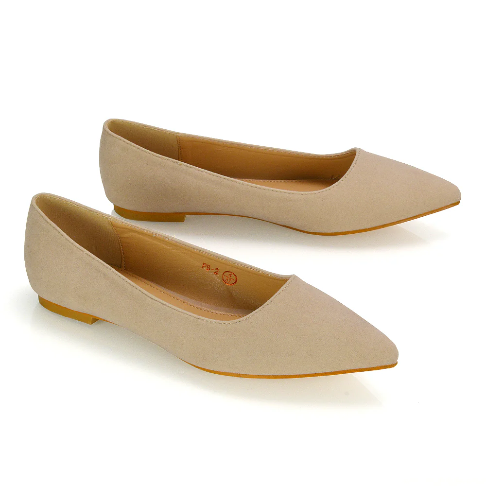 Alessia Flat Pointed Toe Low Heel Slip on Bridal Ballerina Pump Shoes in Pastel Pink - Image 156