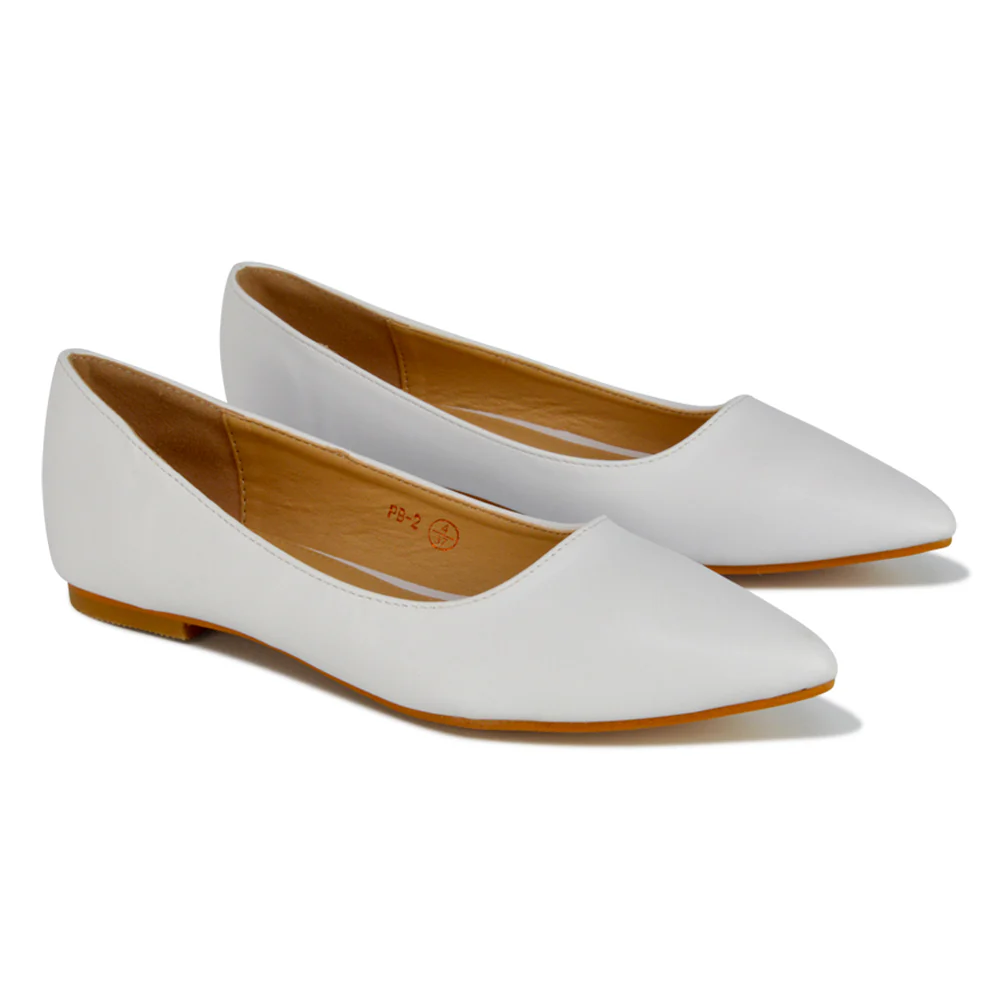 Alessia Flat Pointed Toe Low Heel Slip on Bridal Ballerina Pump Shoes in White - Image 60