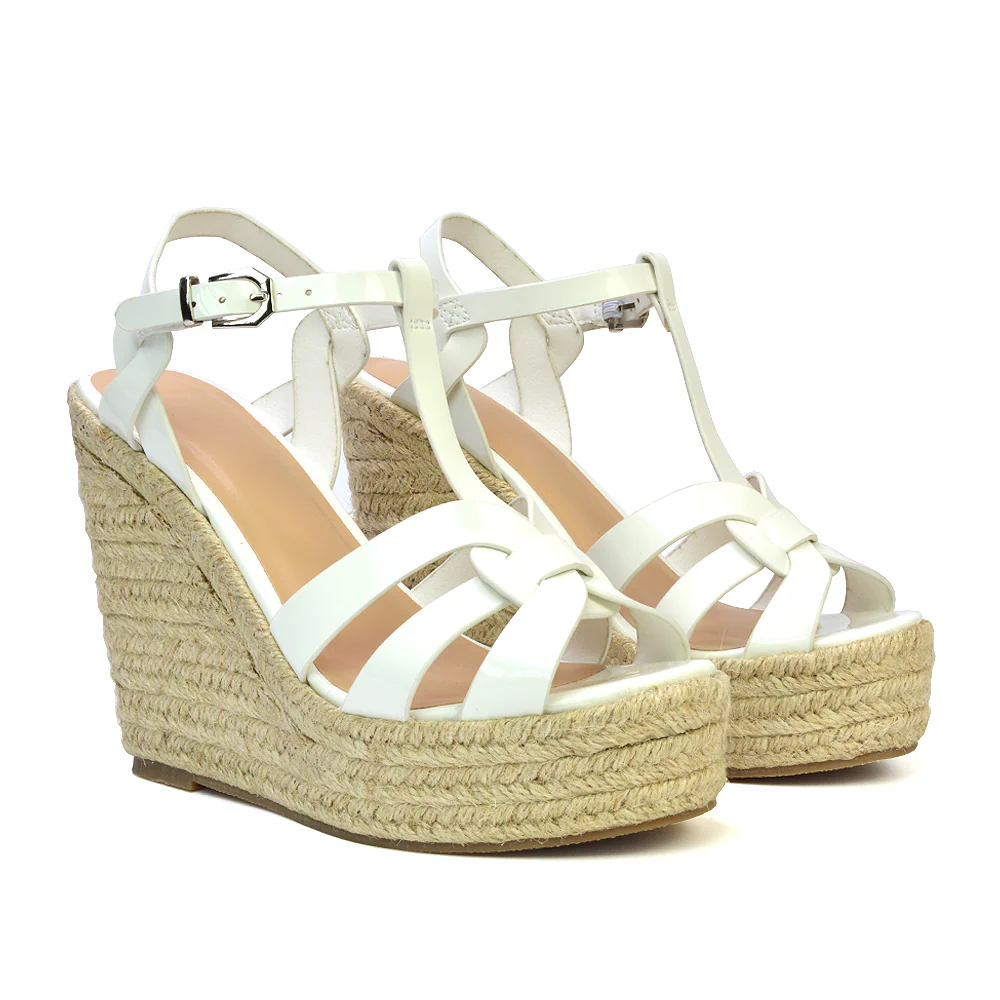 Alexis Strappy Espadrille Platform Wedge Heel Sandals in Black Patent - Image 11