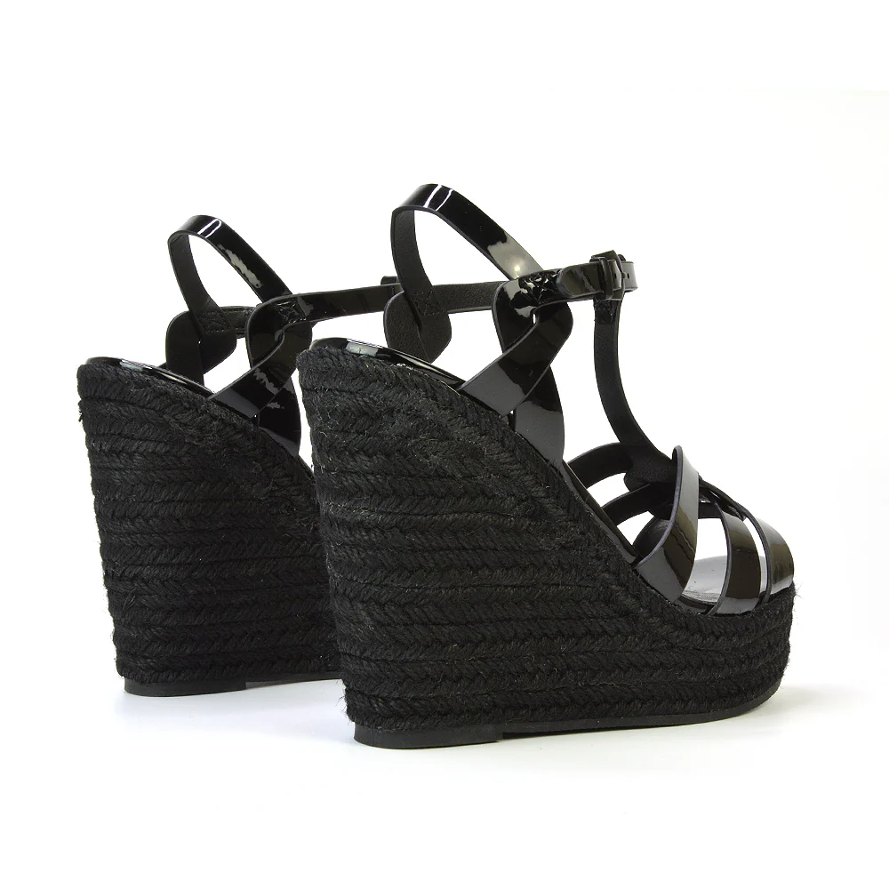 Alexis Strappy Espadrille Platform Wedge Heel Sandals in Nude Patent - Image 14