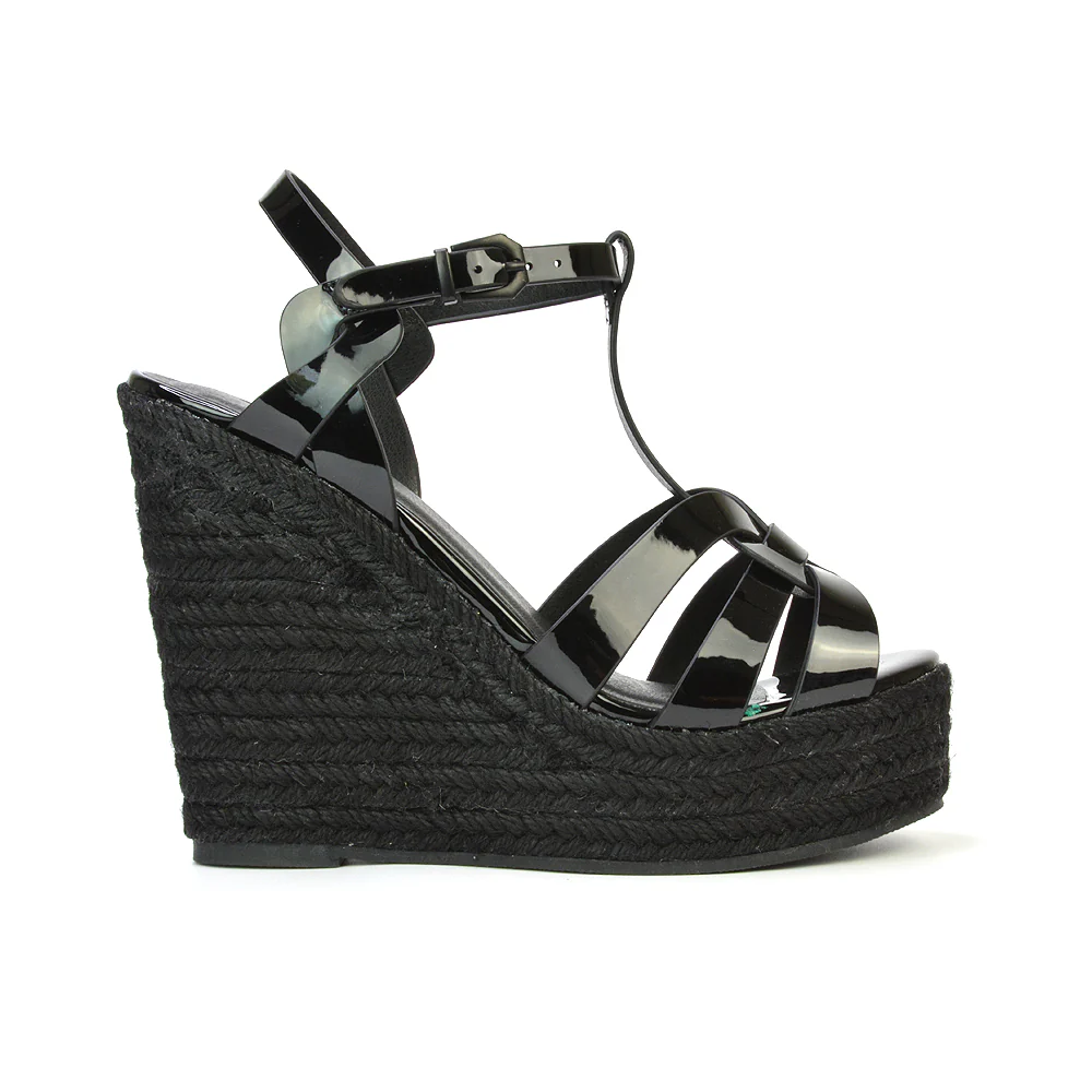 Alexis Strappy Espadrille Platform Wedge Heel Sandals in Nude Patent - Image 16