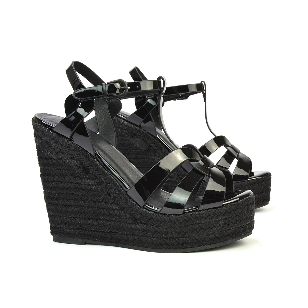 Alexis Strappy Espadrille Platform Wedge Heel Sandals in Nude Patent - Image 18