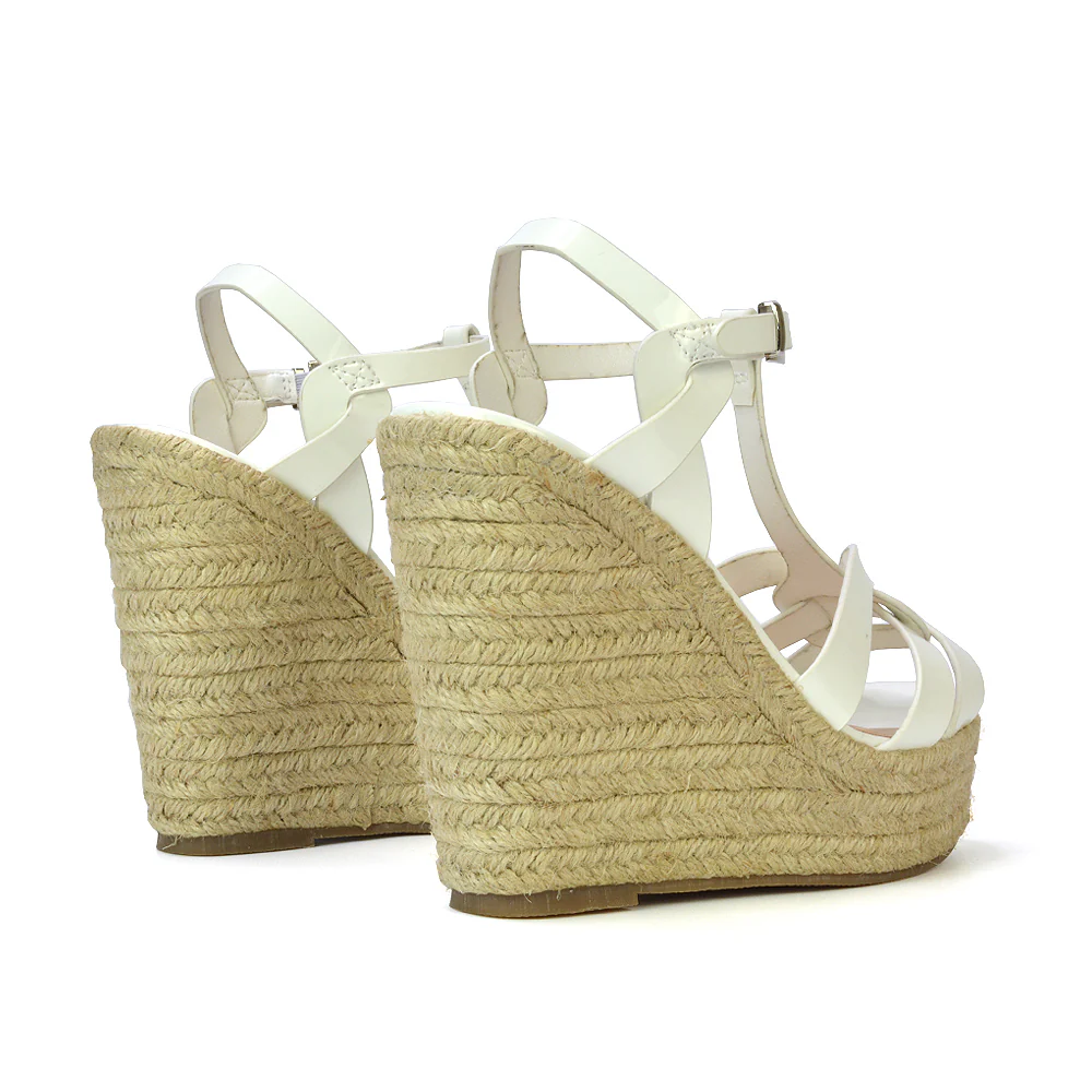 Alexis Strappy Espadrille Platform Wedge Heel Sandals in White Patent - Image 6