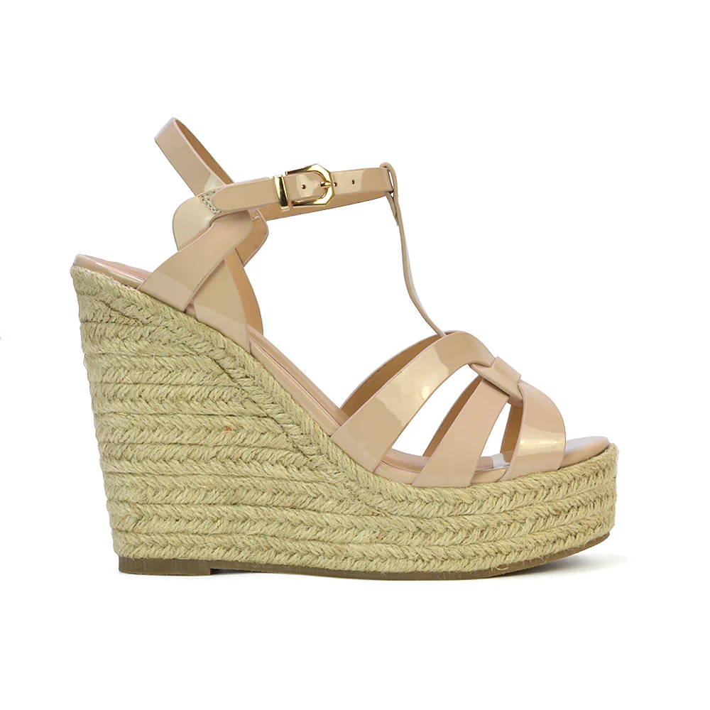 Alexis Strappy Espadrille Platform Wedge Heel Sandals in White Patent - Image 9
