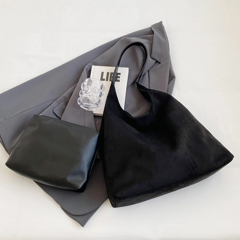 Alina Faux Suede Women's Slouchy Shoulder Bag in Black