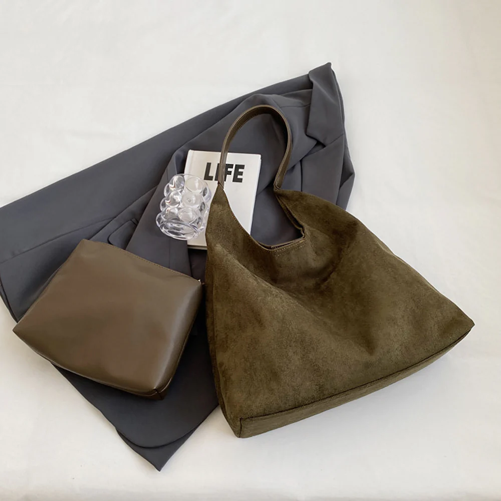 Alina Faux Suede Women's Slouchy Shoulder Bag in Black - Image 5