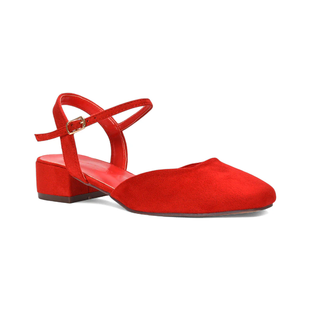 Alisia Ankle Strappy Low Block Heel Sandals Court Shoes in Black Faux Suede - Image 13
