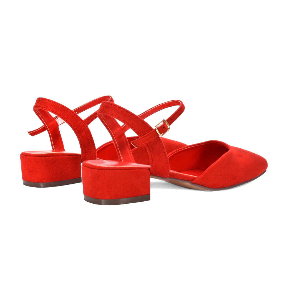 Alisia Ankle Strappy Low Block Heel Sandals Court Shoes in Black Faux Suede - Image 14