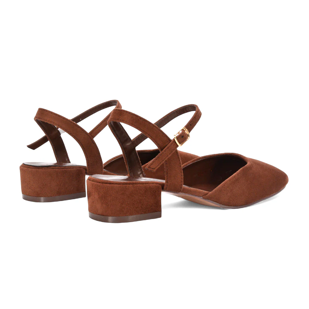 Alisia Ankle Strappy Low Block Heel Sandals Court Shoes in Black Faux Suede - Image 9