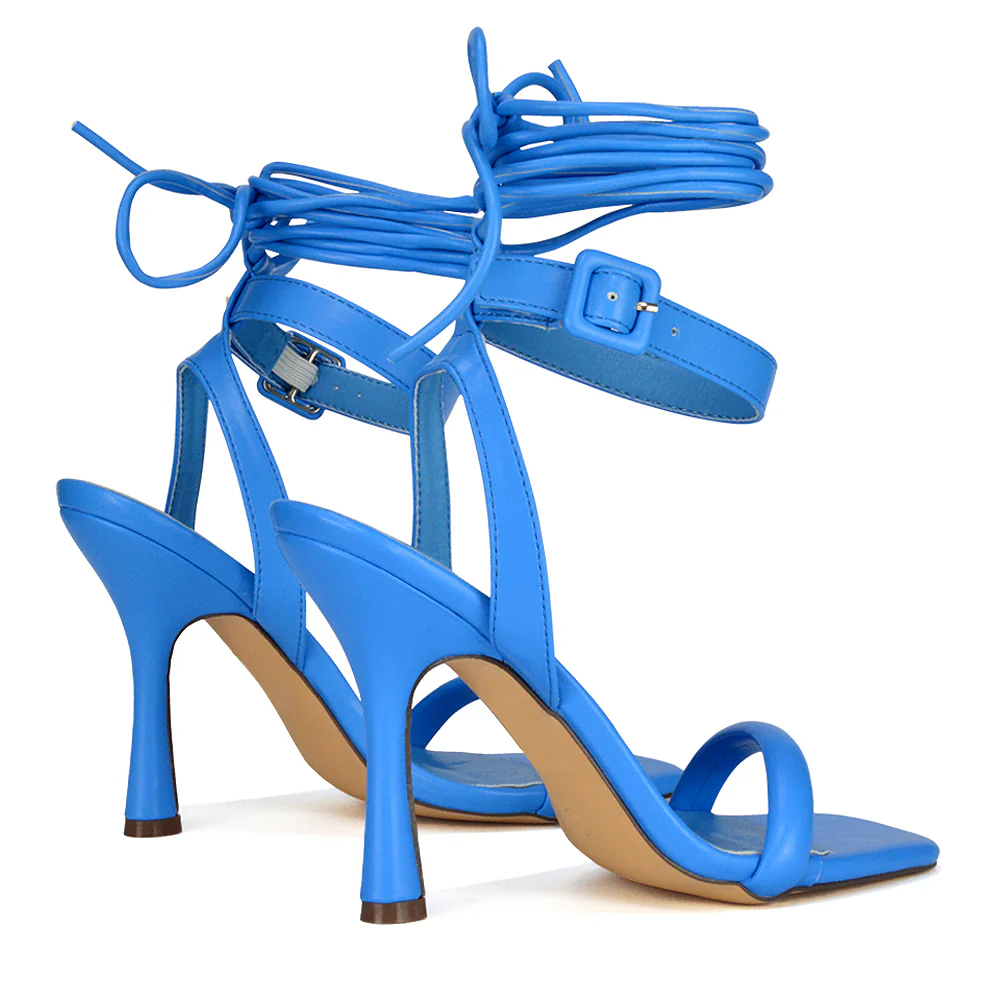 Althea Womens Square Toe Lace Up Strappy High Heel Sandals in White Synthetic Leather - Image 27