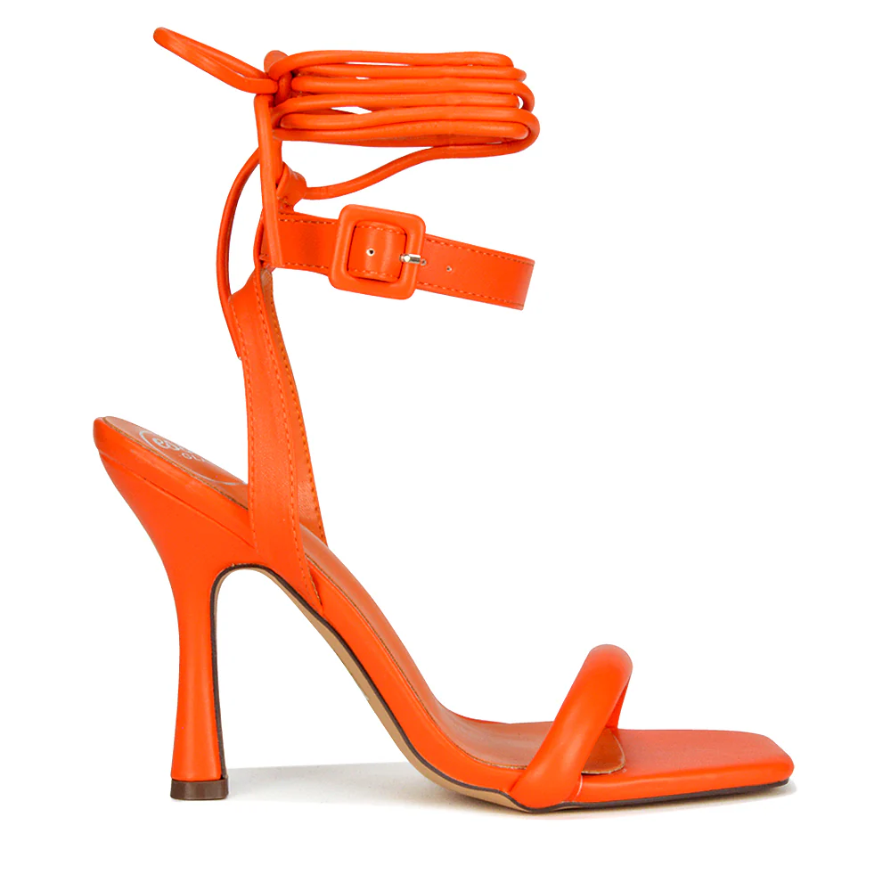 Althea Womens Square Toe Lace Up Strappy High Heel Sandals in White Synthetic Leather - Image 63