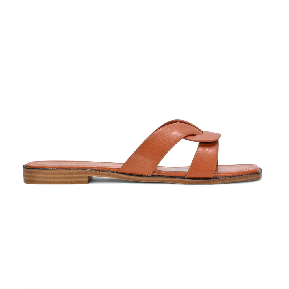 Amalie Women’s Flat Slip-On Slider Sandals for Summer in Tan Synthetic Leather - Image 2