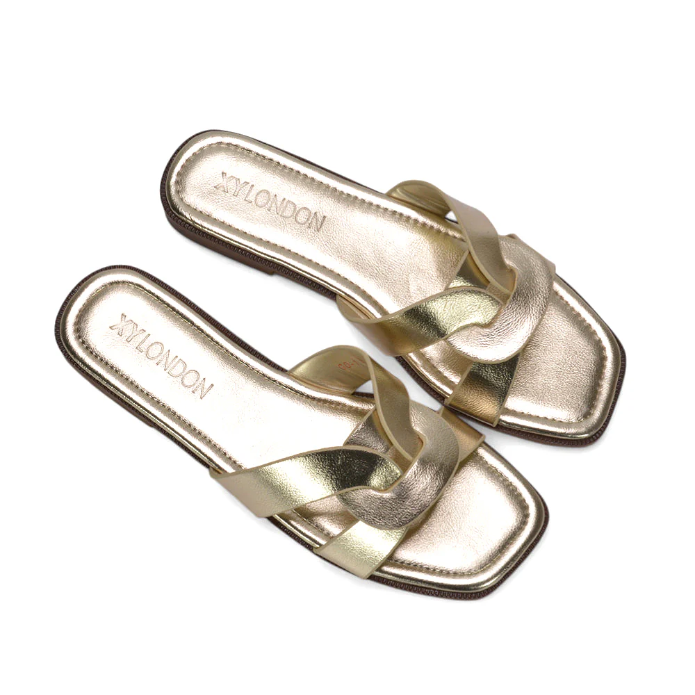 Amalie Women’s Flat Slip-On Slider Sandals for Summer in Tan Synthetic Leather - Image 30