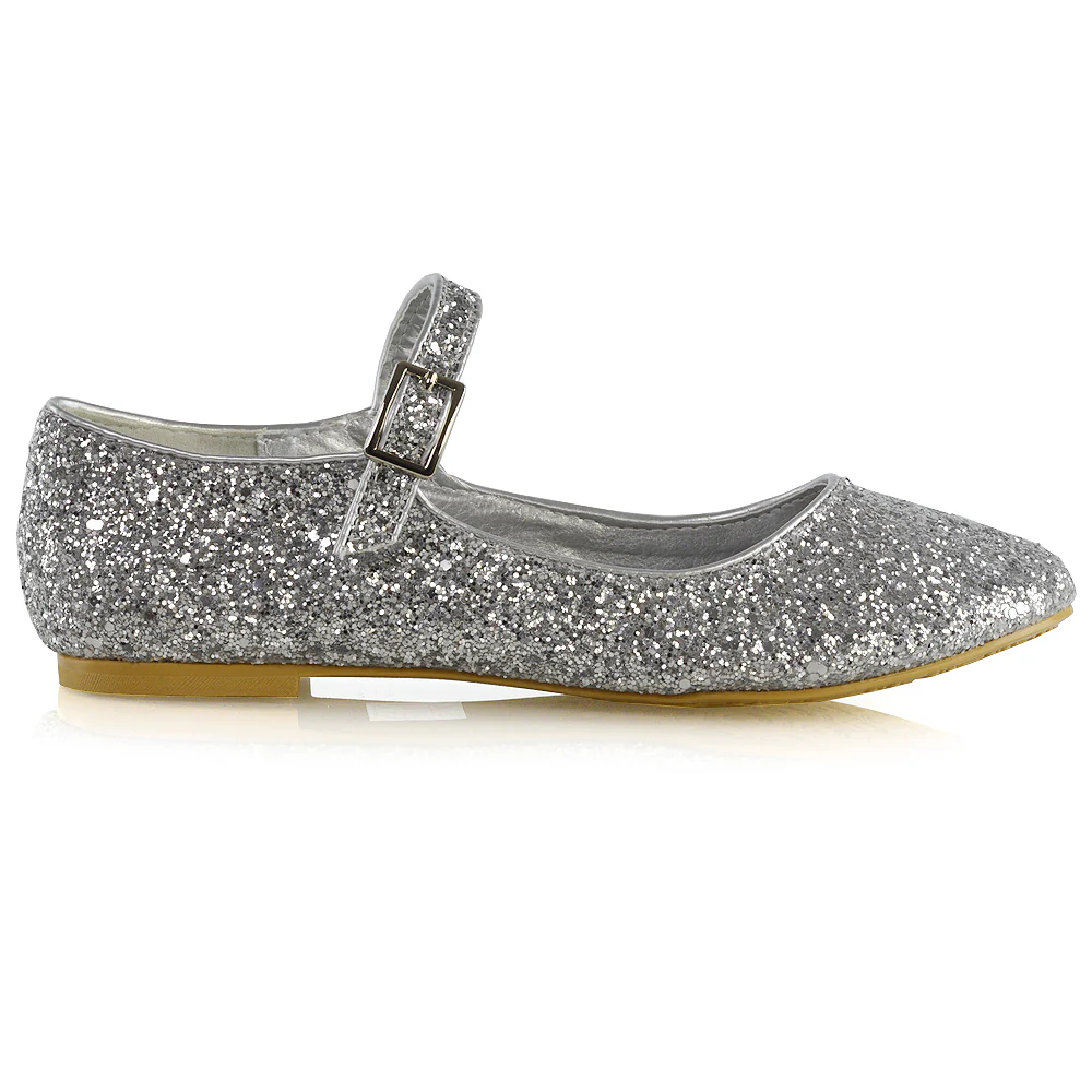 Amanda Buckle Up Strappy Ballerina Pump Flat Bridal Shoes In Black Glitter - Image 29