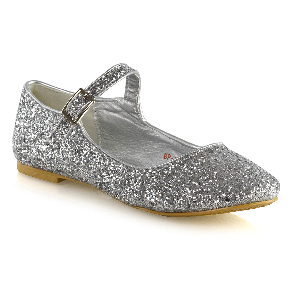 Amanda Buckle Up Strappy Ballerina Pump Flat Bridal Shoes In Black Glitter - Image 45