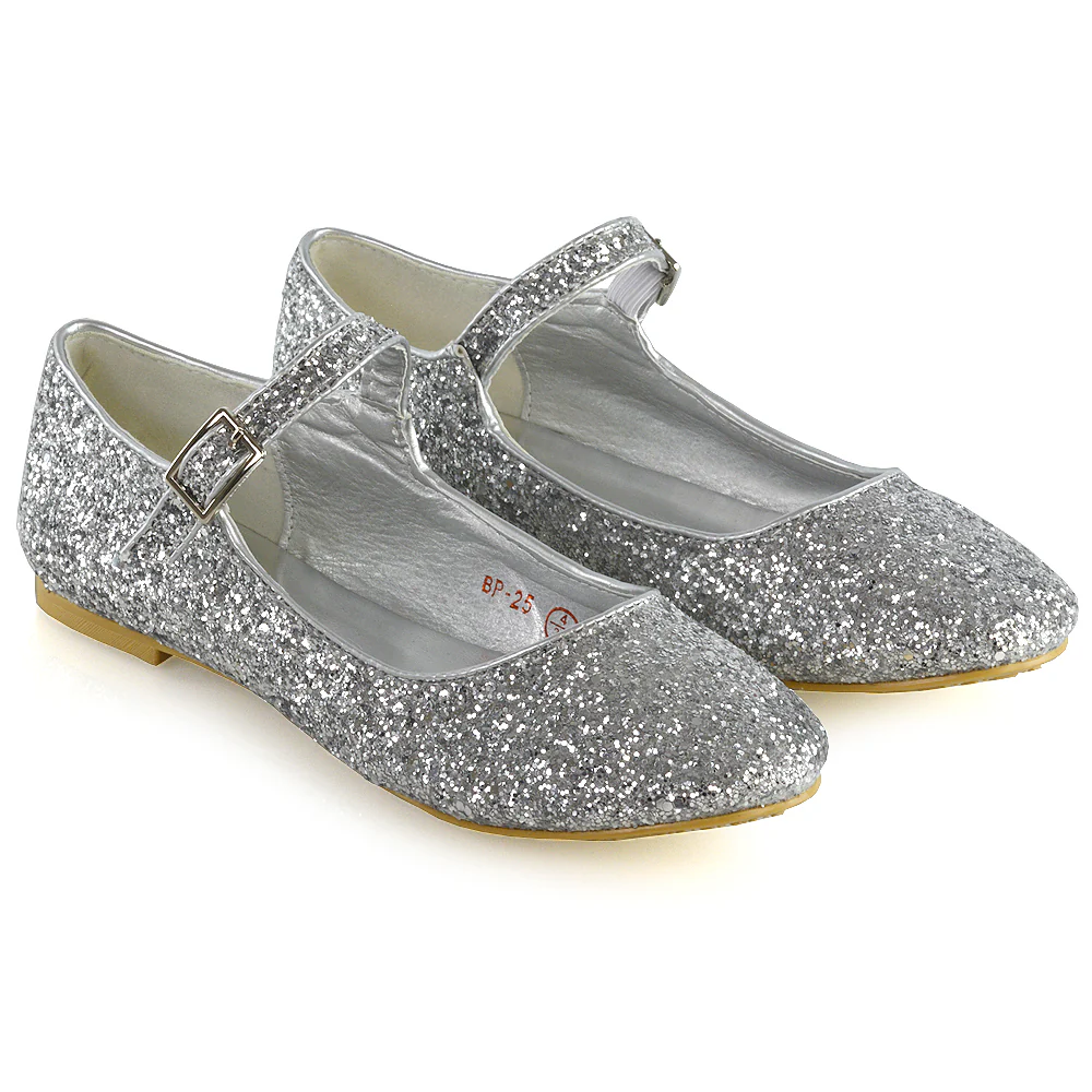 Amanda Buckle Up Strappy Ballerina Pump Flat Bridal Shoes In Gold Glitter - Image 31