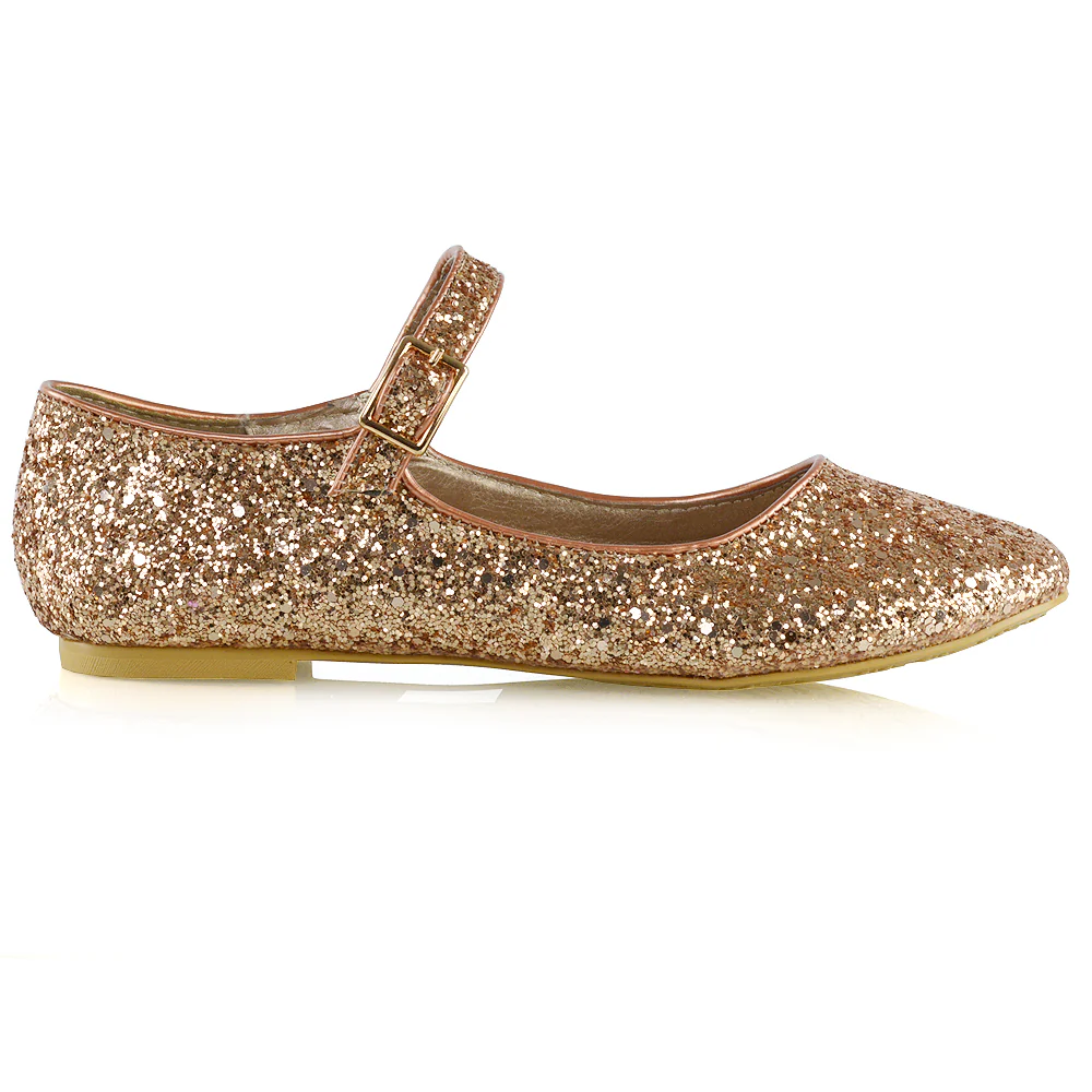 Amanda Buckle Up Strappy Ballerina Pump Flat Bridal Shoes In Gold Glitter - Image 62