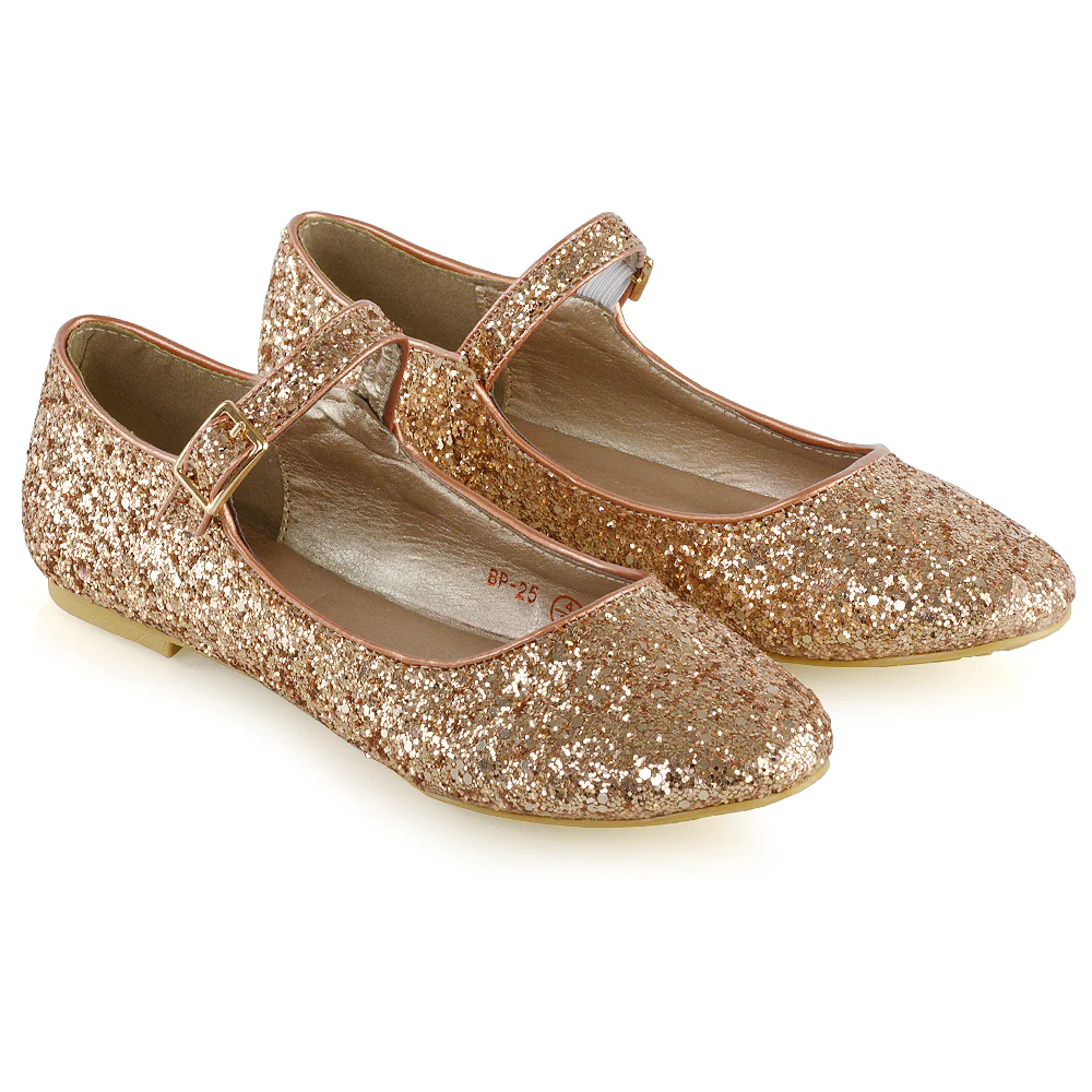 Amanda Buckle Up Strappy Ballerina Pump Flat Bridal Shoes In Pink Glitter - Image 64