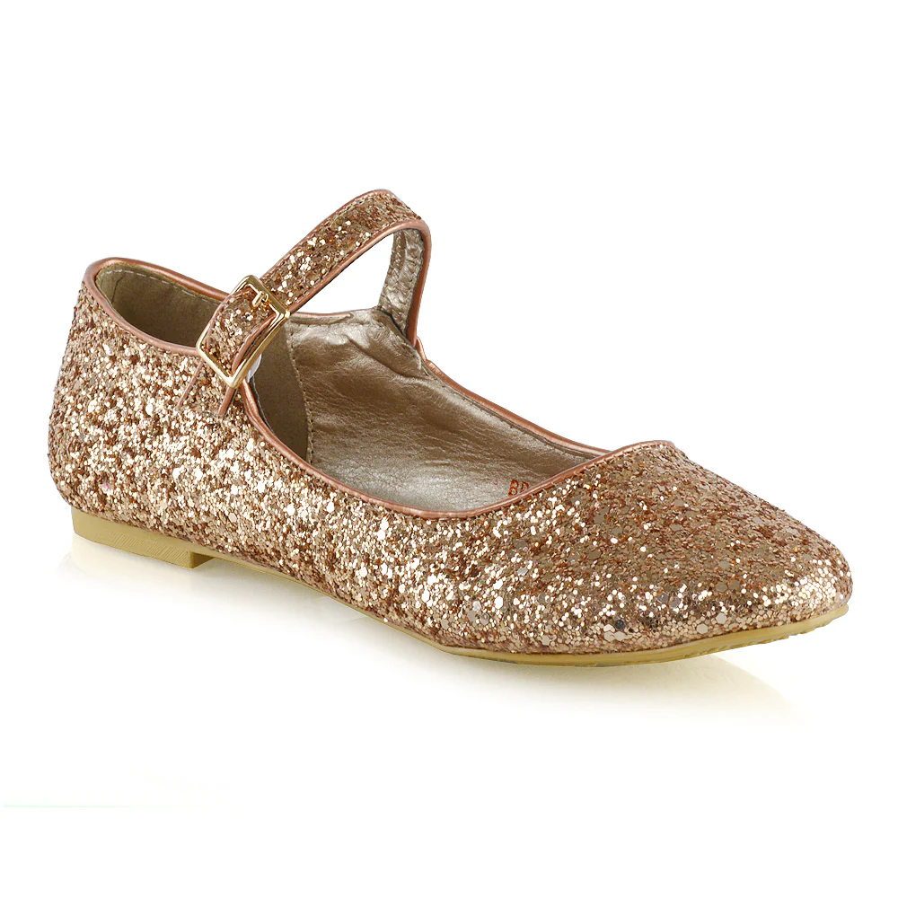Amanda Buckle Up Strappy Ballerina Pump Flat Bridal Shoes In Silver Glitter - Image 60