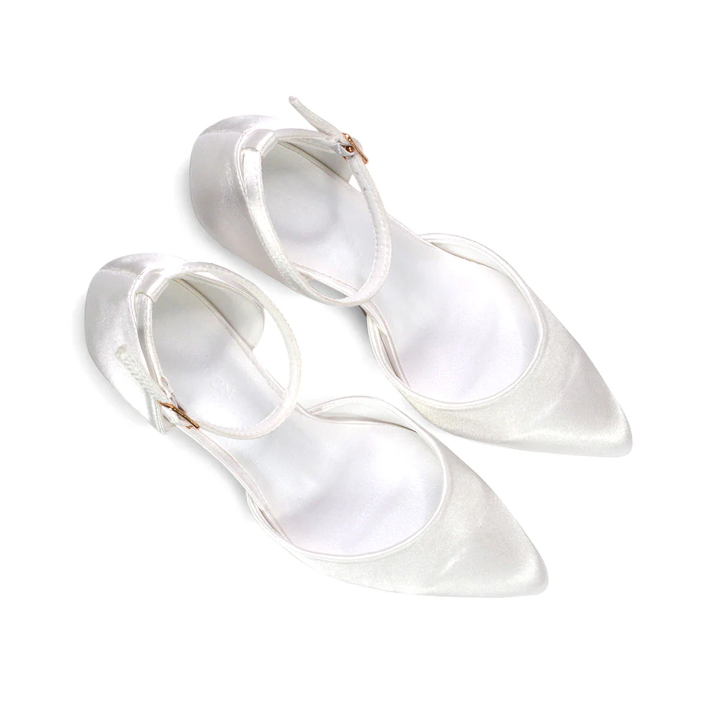 Ami High Heel Stilettos Pointed Toe Strappy Court Shoes in Ivory Satin - Image 3