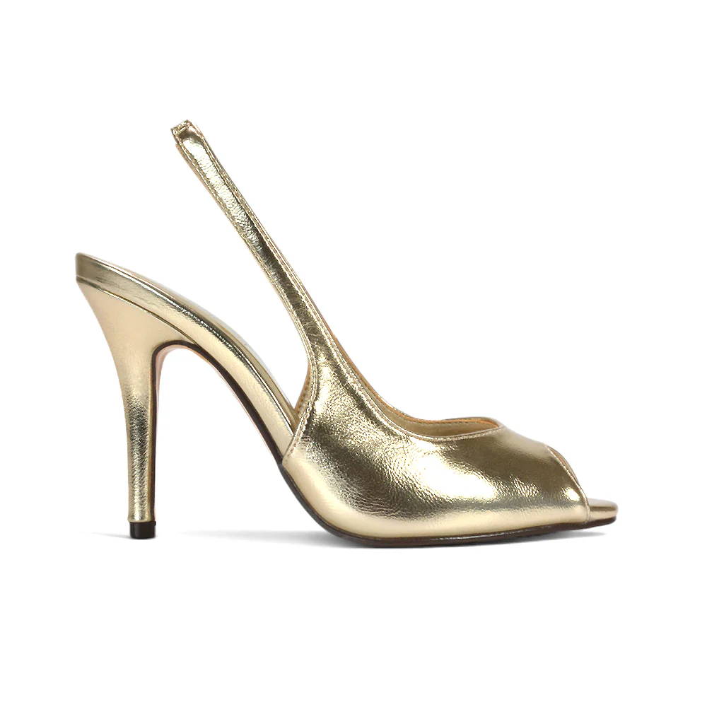 Amy Stiletto High Heel Slingback Peep Toe Court Shoes in Brown Faux Suede - Image 13