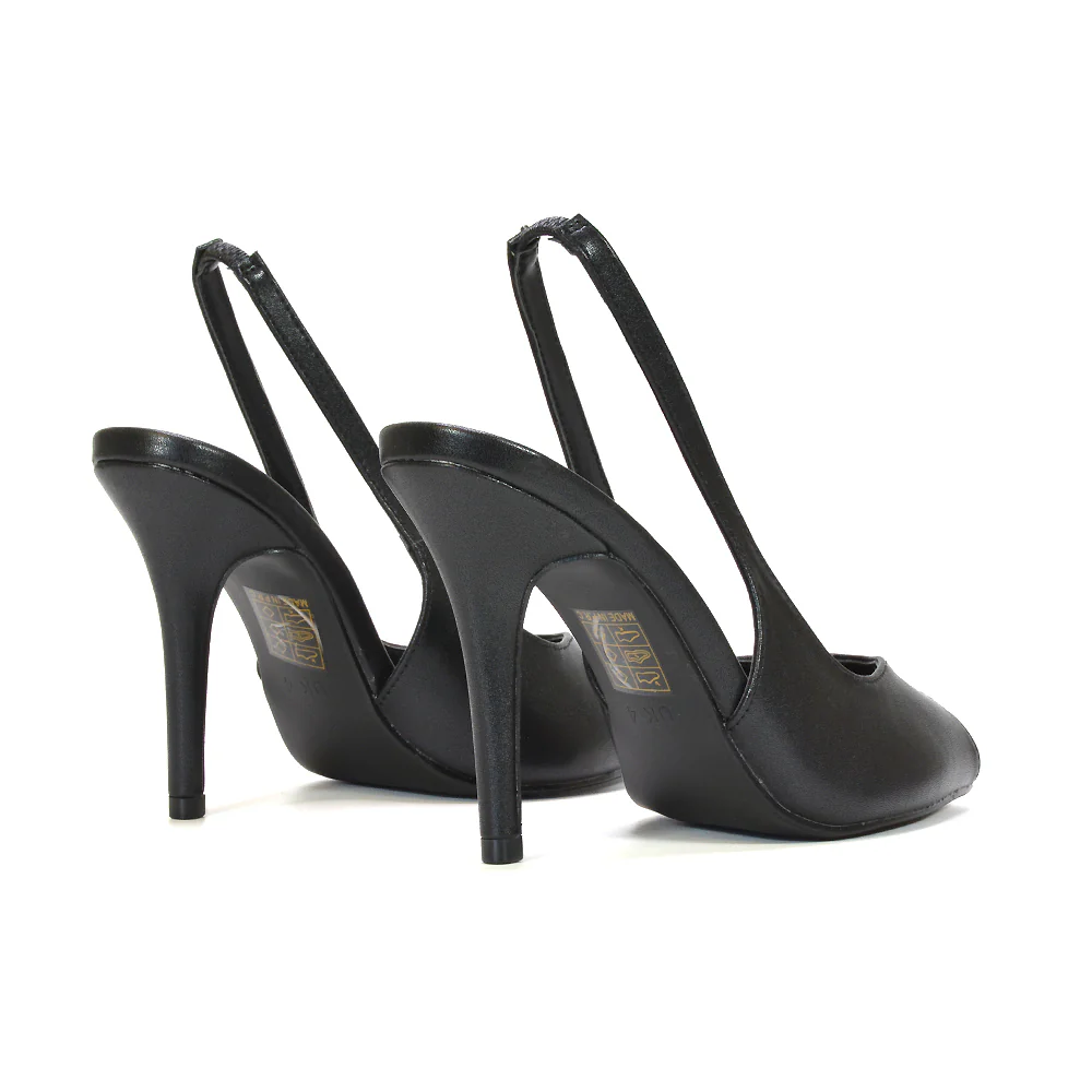Amy Stiletto High Heel Slingback Peep Toe Court Shoes in Brown Faux Suede - Image 10