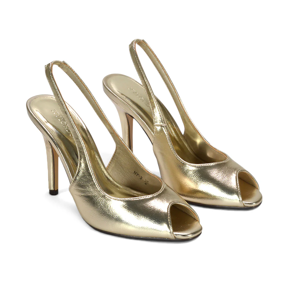 Amy Stiletto High Heel Slingback Peep Toe Court Shoes in Brown Faux Suede - Image 17