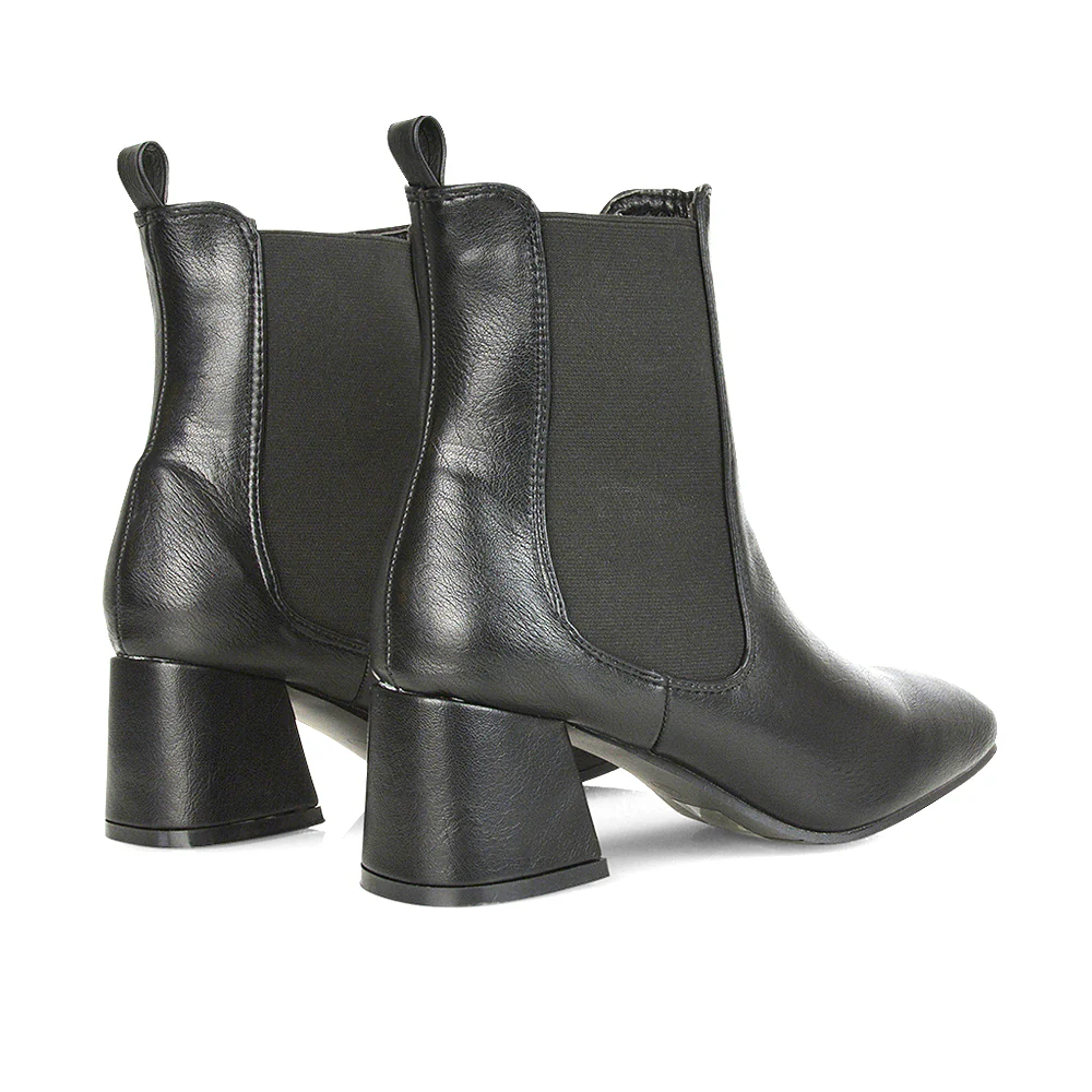 Anabella Slip on Elasticated Mid-Block Heel Chelsea Ankle Boots in Stone - Image 46