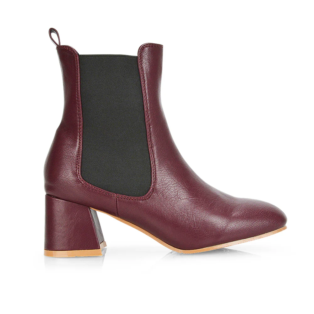 Anabella Square Toe Slip on Elasticated Mid-Block Heel Chelsea Ankle Boots in Black PU - Image 14
