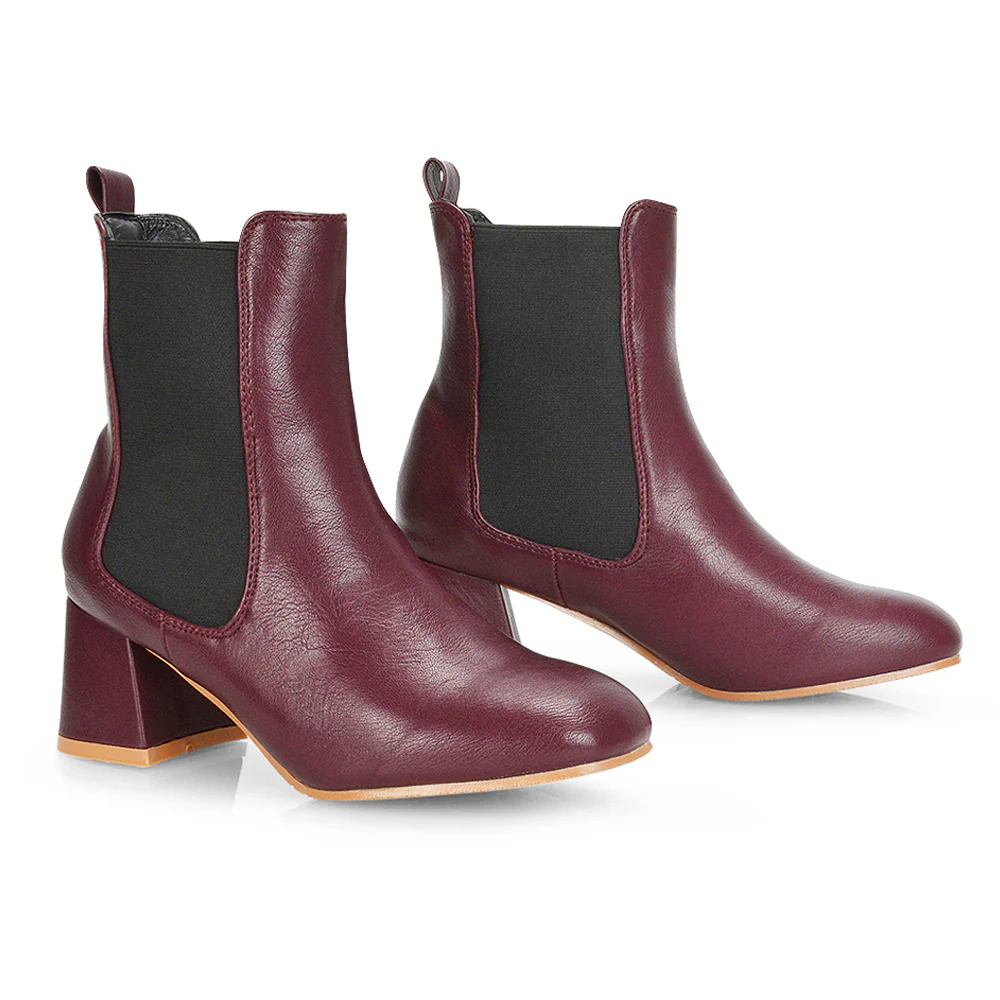 Anabella Square Toe Slip on Elasticated Mid-Block Heel Chelsea Ankle Boots in Black PU - Image 17