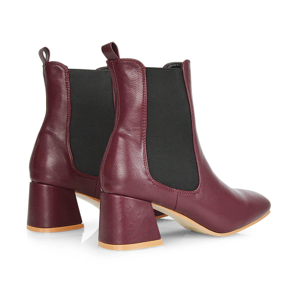Anabella Square Toe Slip on Elasticated Mid-Block Heel Chelsea Ankle Boots in Black PU - Image 26