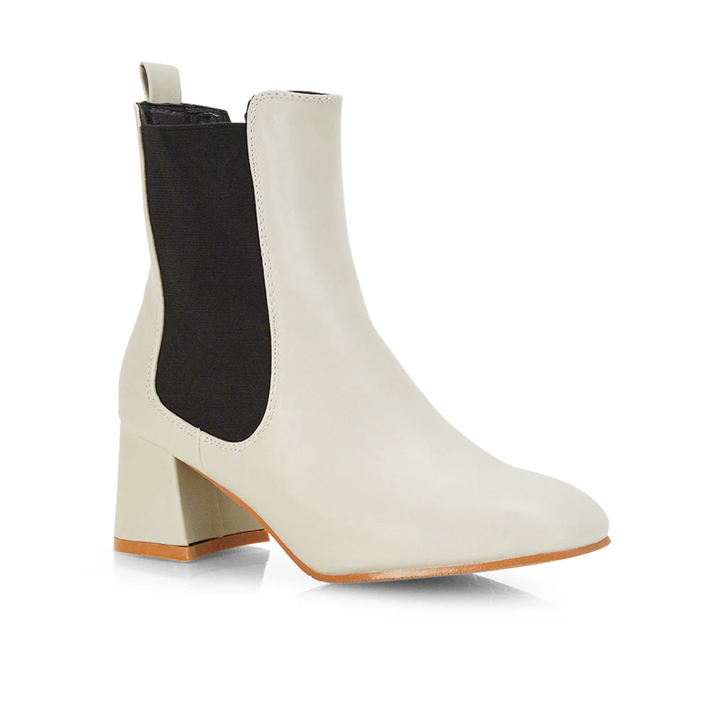 Anabella Square Toe Slip on Elasticated Mid-Block Heel Chelsea Ankle Boots in Black PU - Image 88