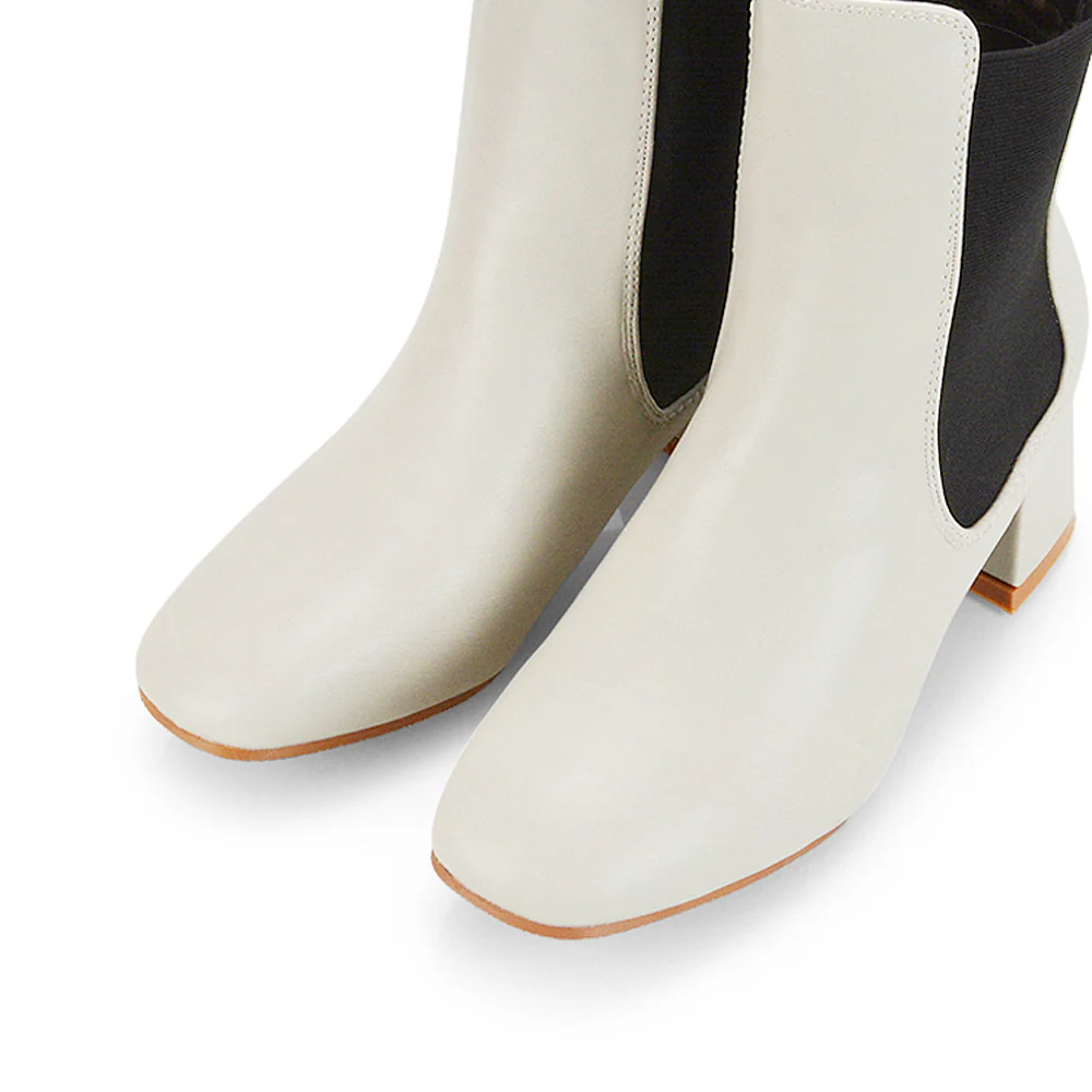 Anabella Square Toe Slip on Elasticated Mid-Block Heel Chelsea Ankle Boots in Black PU - Image 91