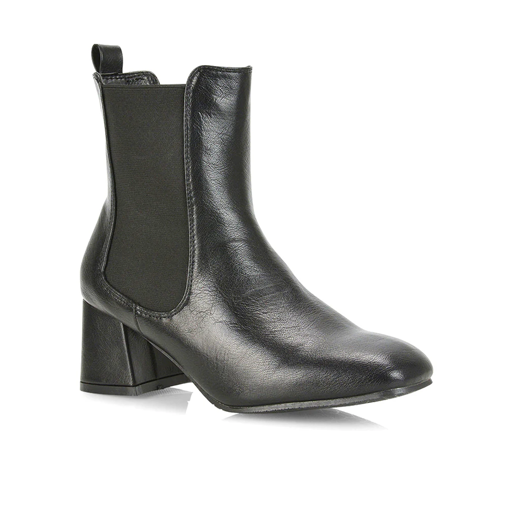 Anabella Square Toe Slip on Elasticated Mid-Block Heel Chelsea Ankle Boots in Burgandy - Image 48