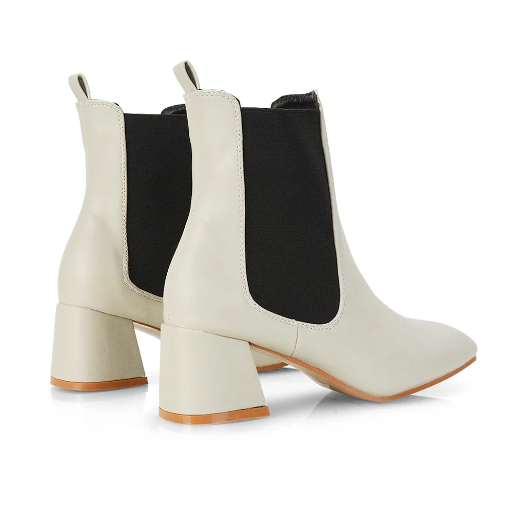 Anabella Square Toe Slip on Elasticated Mid-Block Heel Chelsea Ankle Boots in Burgandy - Image 67