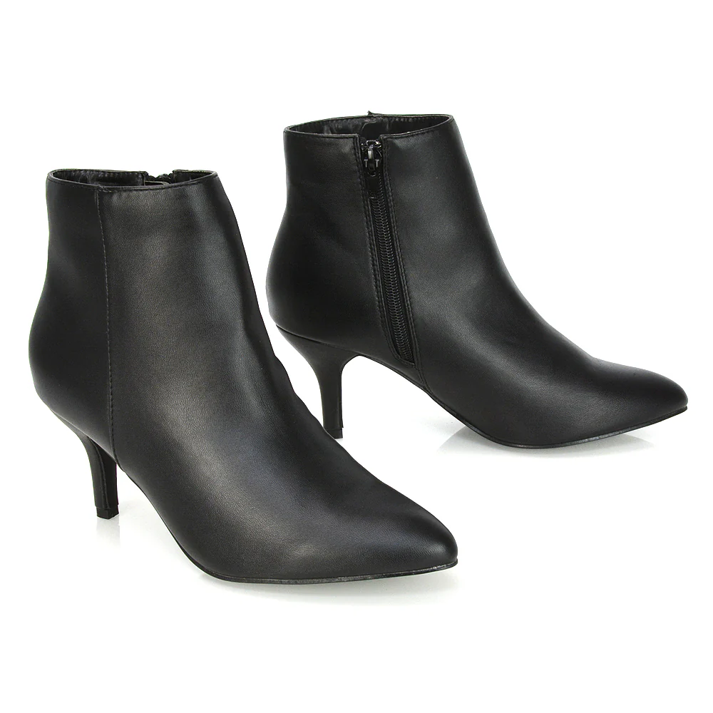 Anastasia Low mid Kitten High Heel Stiletto Zip-up Metallic Ankle Boots in Silver - Image 181