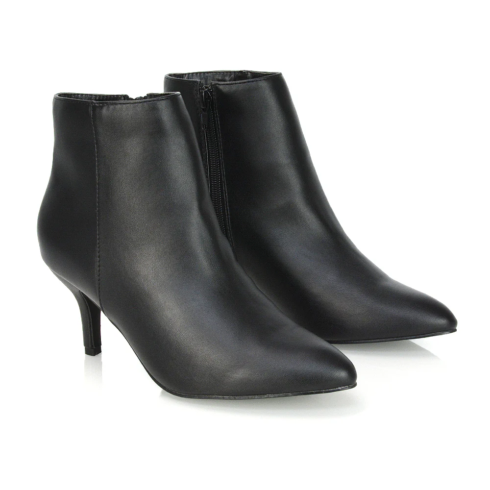 Anastasia Low mid Kitten High Heel Stiletto Zip-up Metallic Ankle Boots in Silver - Image 188